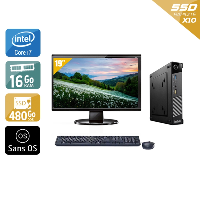 Lenovo ThinkCentre M73 Tiny i7 avec Écran 19 pouces 16Go RAM 480Go SSD Sans OS