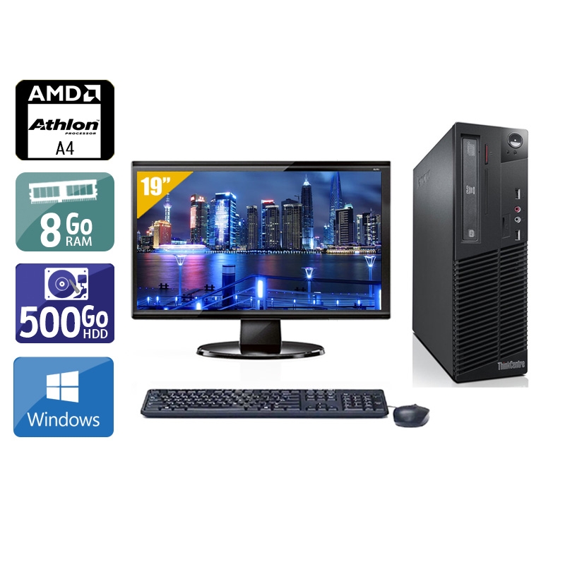 Lenovo ThinkCentre M78 SFF AMD A4 + Écran - 19'' 8Go RAM 500Go HDD Windows 10  Très bon étatOccasion certifiée reconditionnée Bon état -  reconditionné disponible sur Kiatoo