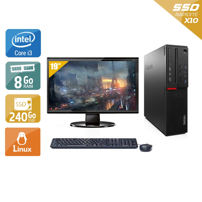 Lenovo ThinkCentre M800 SFF i3 Gen 6 + Écran - 19'' 8Go RAM 240Go SSD Linux  Bon étatOccasion certifiée reconditionnée Bon état -  reconditionné disponible sur Kiatoo