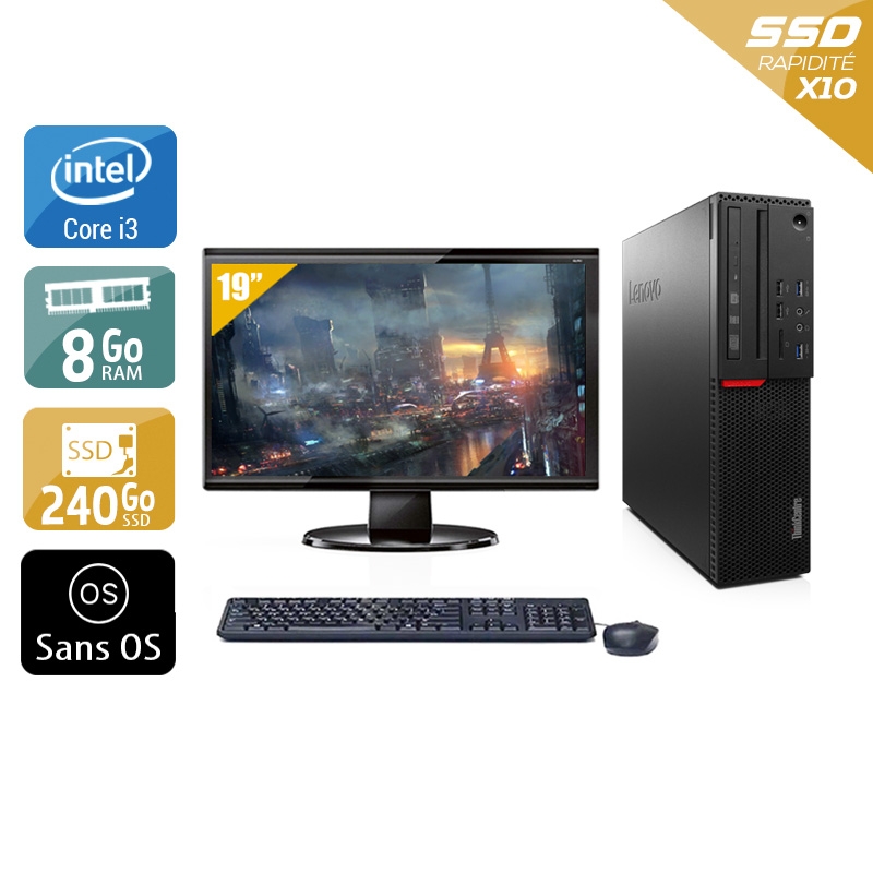 Lenovo ThinkCentre M800 SFF i3 Gen 6 + Écran - 19'' 8Go RAM 240Go SSD Sans OS  Bon étatOccasion certifiée reconditionnée Bon état -  reconditionné disponible sur Kiatoo
