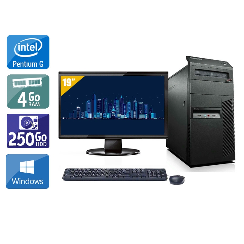Lenovo ThinkCentre M81 Tower Pentium G Dual Core + Écran - 19'' 4Go RAM 250Go HDD Windows 10  Bon étatOccasion certifiée reconditionnée Bon état -  reconditionné disponible sur Kiatoo