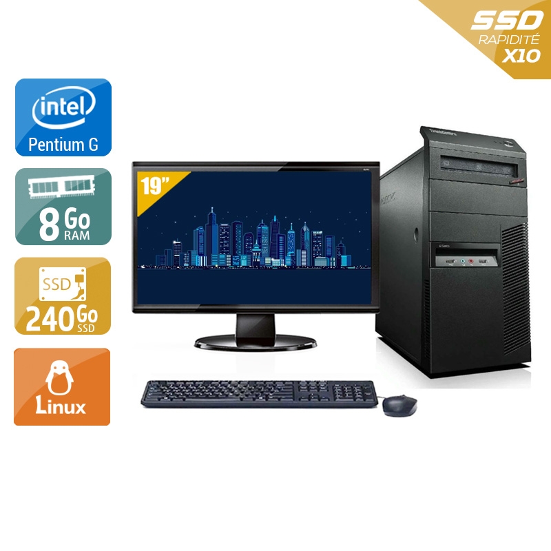 Lenovo ThinkCentre M81 Tower Pentium G Dual Core + Écran - 19'' 8Go RAM 240Go SSD Linux  Bon étatOccasion certifiée reconditionnée Bon état -  reconditionné disponible sur Kiatoo