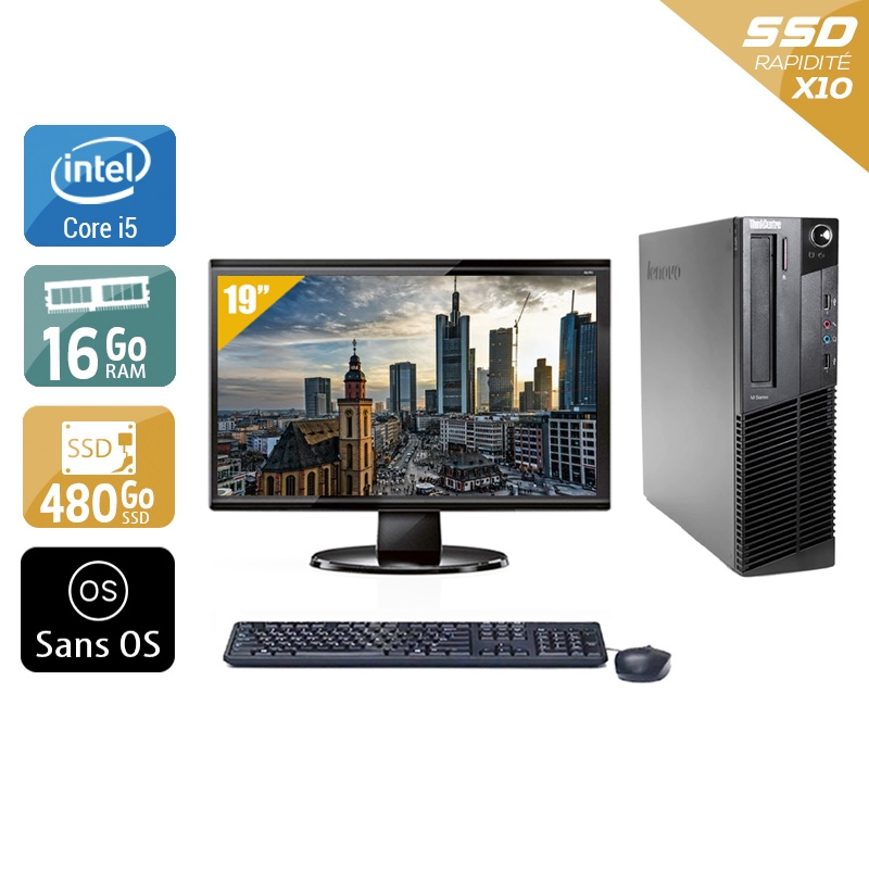 Lenovo ThinkCentre M83 SFF i5 + Écran - 19'' 16Go RAM 480Go SSD Sans OS  Bon étatOccasion certifiée reconditionnée Bon état -  reconditionné disponible sur Kiatoo