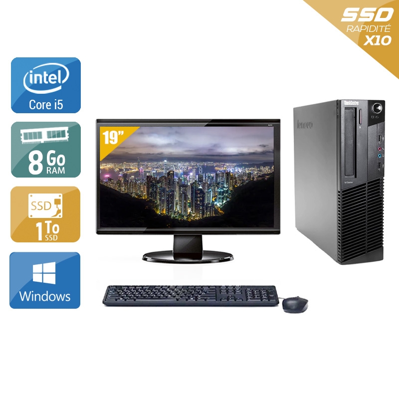 Lenovo ThinkCentre M90 SFF i5 + Écran - 19'' 8Go RAM 1To SSD Windows 10  Bon étatOccasion certifiée reconditionnée  -  reconditionné disponible sur Kiatoo