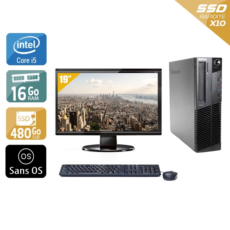 Lenovo ThinkCentre M91 SFF i5 + Écran - 19'' 16Go RAM 480Go SSD Sans OS  Bon étatOccasion certifiée reconditionnée Bon état -  reconditionné disponible sur Kiatoo