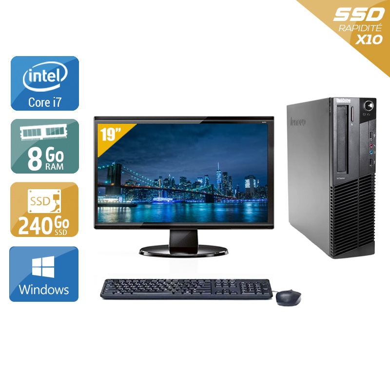 Lenovo ThinkCentre M92 SFF i7 + Écran - 19'' 8Go RAM 240Go SSD Windows 10  Bon étatOccasion certifiée reconditionnée  -  reconditionné disponible sur Kiatoo
