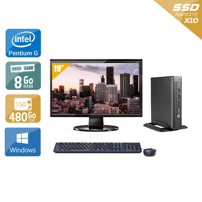 HP ProDesk 600 G1 TINY Pentium G Dual Core avec Écran 19 pouces 8Go RAM 480Go SSD Windows 10