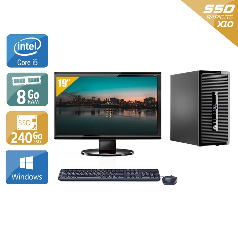 HP ProDesk 490 G2 Tower i5 avec Écran 19 pouces 8Go RAM 240Go SSD Windows 10