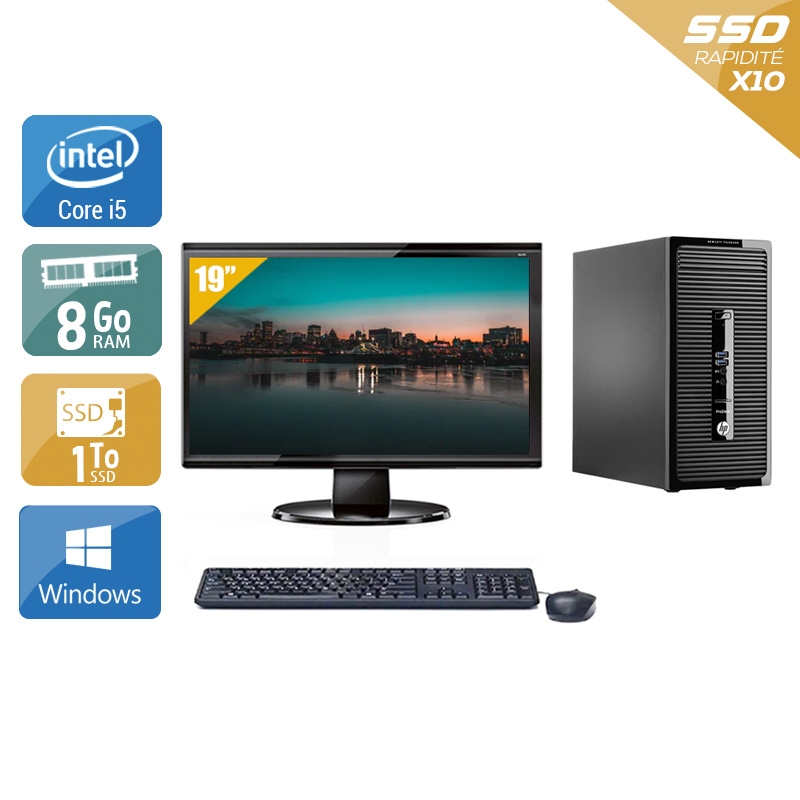 HP ProDesk 490 G2 Tower i5 avec Écran 19 pouces 8Go RAM 1To SSD Windows 10