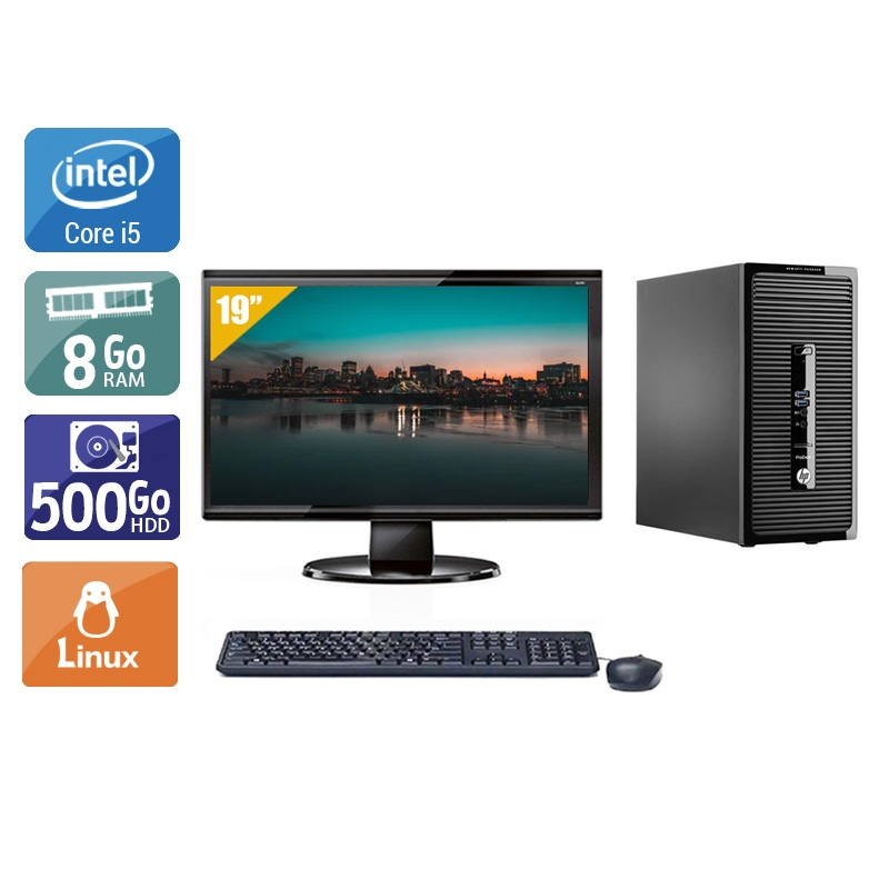 HP ProDesk 490 G2 Tower i5 avec Écran 19 pouces 8Go RAM 500Go HDD Linux