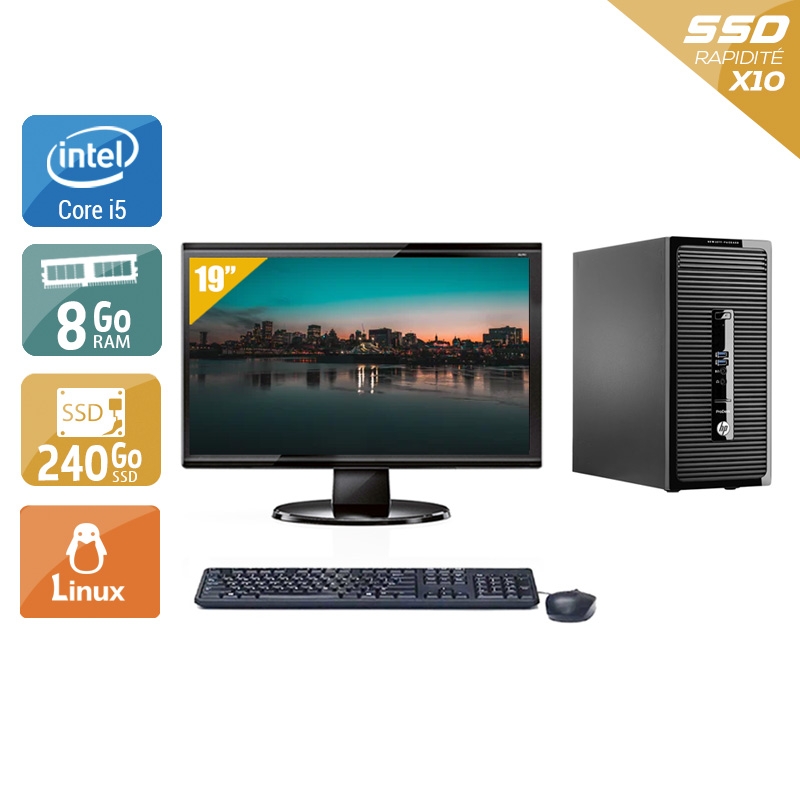 HP ProDesk 490 G2 Tower i5 avec Écran 19 pouces 8Go RAM 240Go SSD Linux