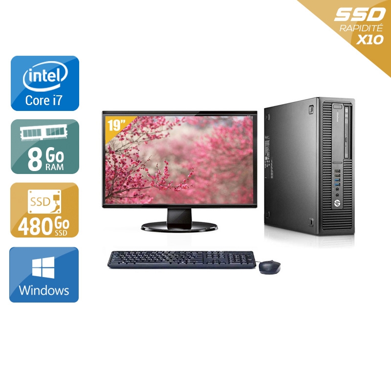 HP EliteDesk 800 G1 SFF i7 avec Écran 19 pouces 8Go RAM 480Go SSD Windows 10