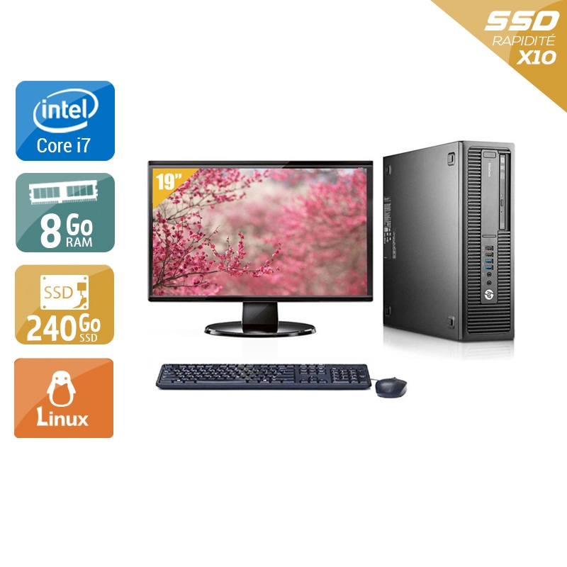 HP EliteDesk 800 G1 SFF i7 avec Écran 19 pouces 8Go RAM 240Go SSD Linux