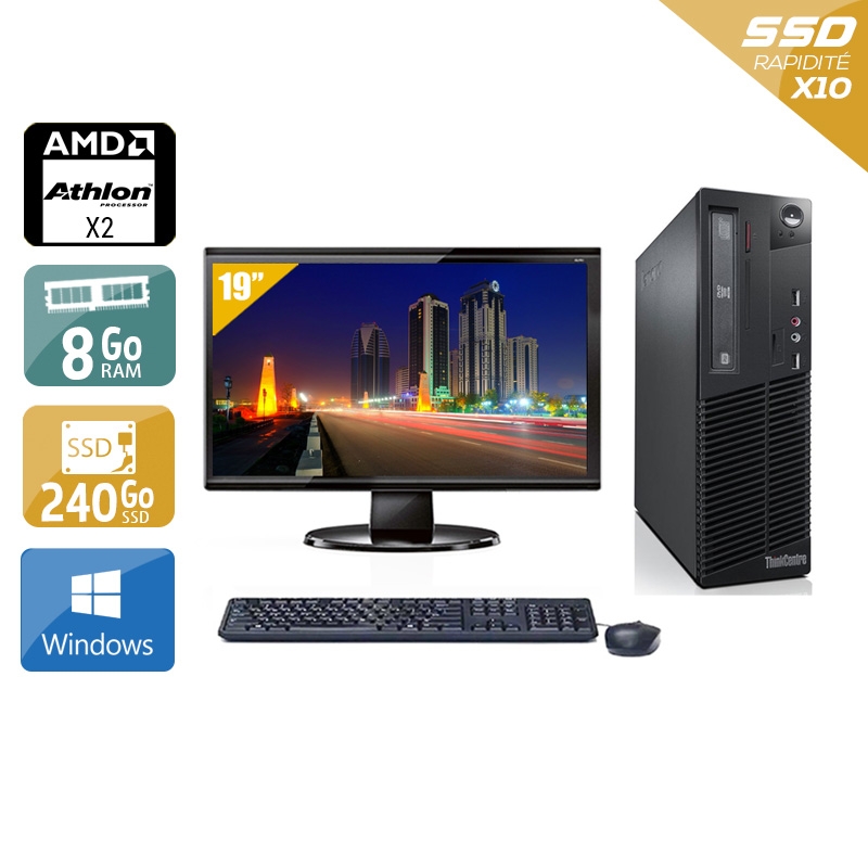 Acheter Lenovo ThinkCentre M77 SFF AMD Athlon Dual Core + Écran - 19'' 8Go RAM 240Go SSD Windows 10 Bon étatOccasion certifiée reconditionnée Bon état - 224,17 € Lenovo ThinkCentre M77 SFF AMD Athlon Dual Core + Écran - 19'' 8Go RAM 240Go SSD Windows 10 Bon étatOccasion certifiée reconditionnée Bon état - reconditionné disponible sur Kiatoo