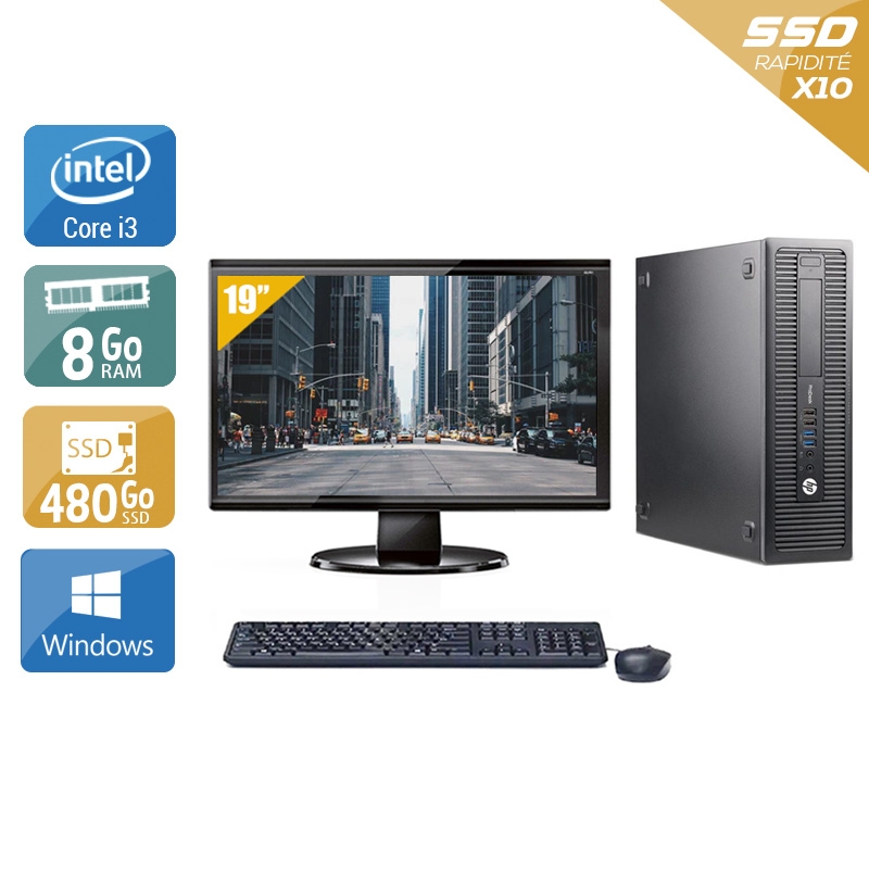 HP ProDesk 600 G1 SFF i3 avec Écran 19 pouces 8Go RAM 480Go SSD Windows 10