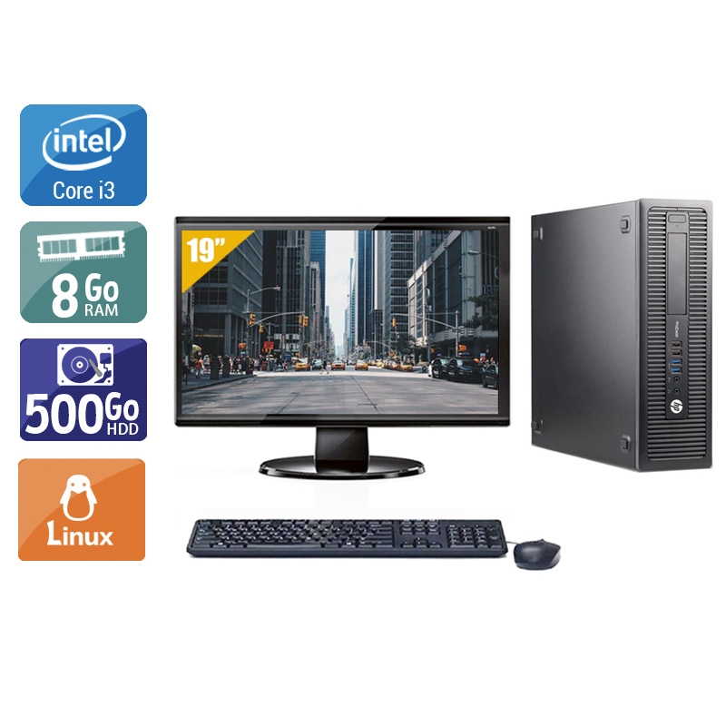 HP ProDesk 600 G1 SFF i3 avec Écran 19 pouces 8Go RAM 500Go HDD Linux