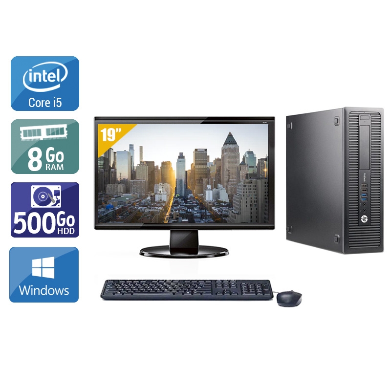 HP ProDesk 600 G1 SFF i5 avec Écran 19 pouces 8Go RAM 500Go HDD Windows 10