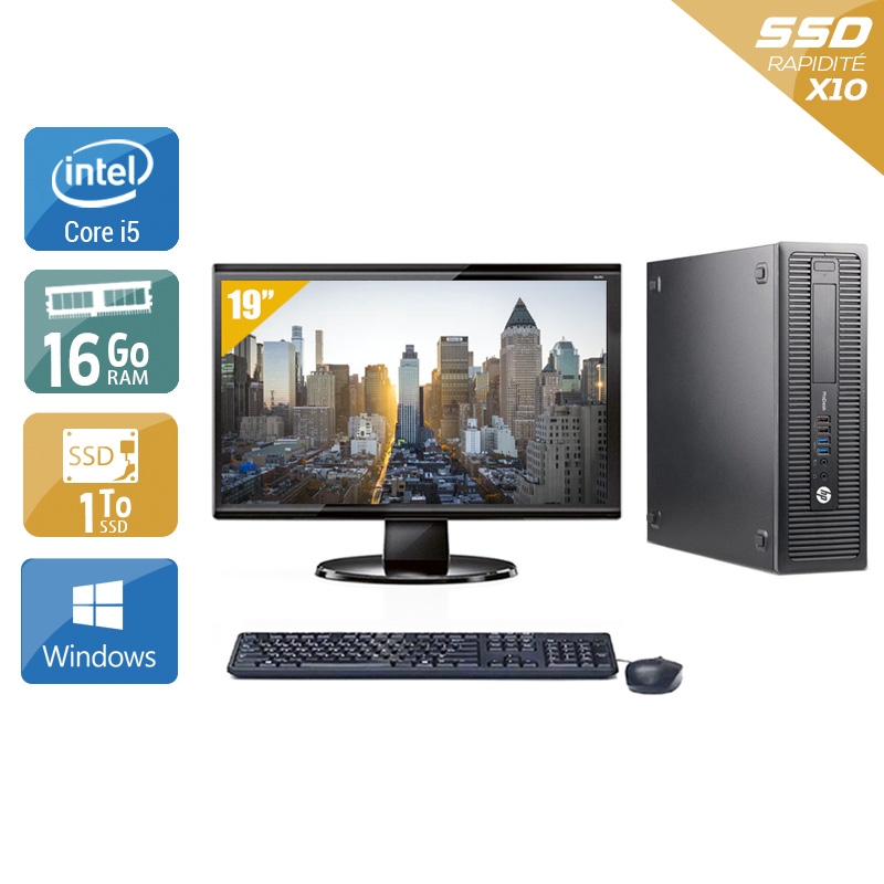 HP ProDesk 600 G1 SFF i5 avec Écran 19 pouces 16Go RAM 1To SSD Windows 10