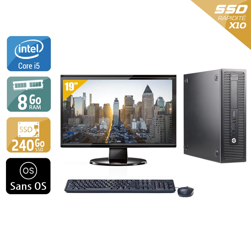 HP ProDesk 600 G1 SFF i5 avec Écran 19 pouces 8Go RAM 240Go SSD Sans OS