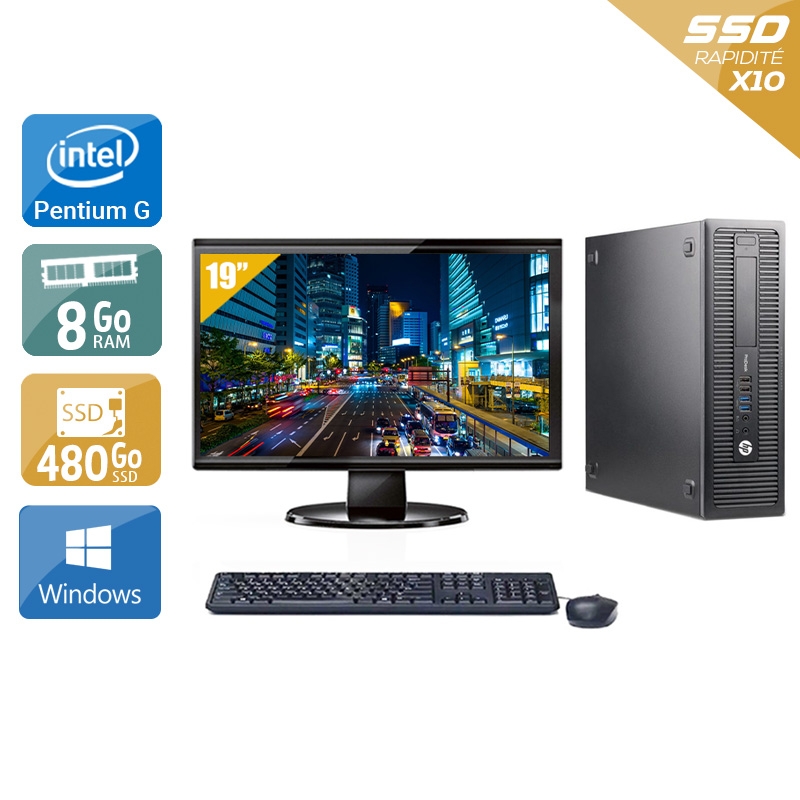 HP ProDesk 600 G1 SFF Pentium G Dual Core + Écran - 19'' 8Go RAM 480Go SSD Windows 10  Très bon étatOccasion certifiée reconditionnée Bon état -  reconditionné disponible sur Kiatoo