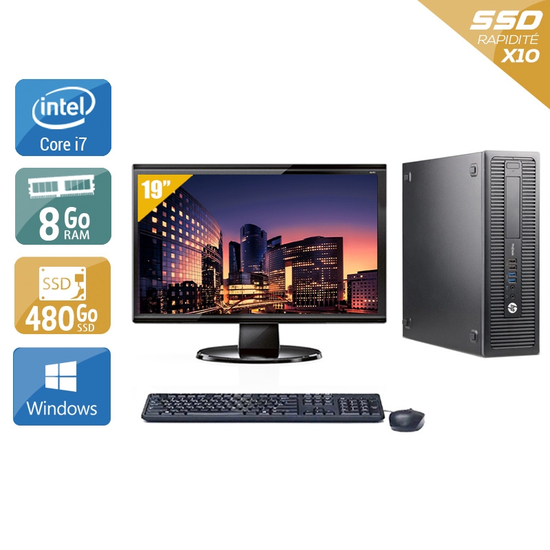 HP ProDesk 600 G1 SFF i7 avec Écran 19 pouces 8Go RAM 480Go SSD Windows 10