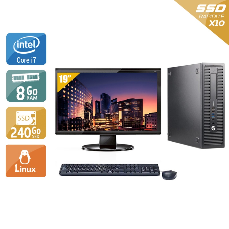 HP ProDesk 600 G1 SFF i7 avec Écran 19 pouces 8Go RAM 240Go SSD Linux