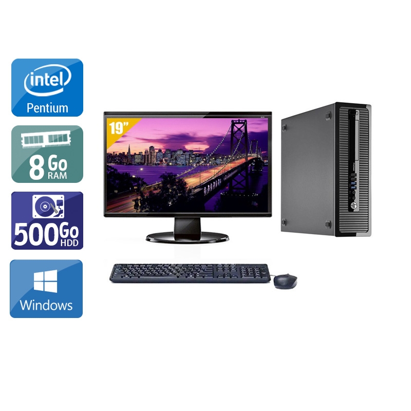 HP ProDesk 400 G1 SFF Pentium G Dual Core avec Écran 19 pouces 8Go RAM 500Go HDD Windows 10