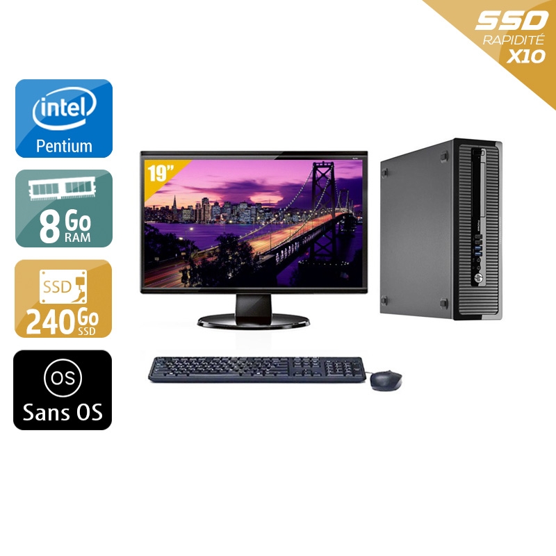 HP ProDesk 400 G1 SFF Pentium G Dual Core avec Écran 19 pouces 8Go RAM 240Go SSD Sans OS