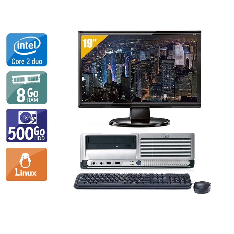 HP Compaq dc7700 SFF Core 2 Duo avec Écran 19 pouces 8Go RAM 500Go HDD Linux