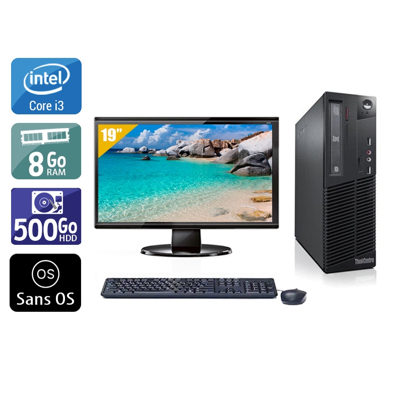 Lenovo ThinkCentre M81 SFF i3 + Écran - 19'' 8Go RAM 500Go HDD Sans OS  Bon étatOccasion certifiée reconditionnée Bon état -  reconditionné disponible sur Kiatoo