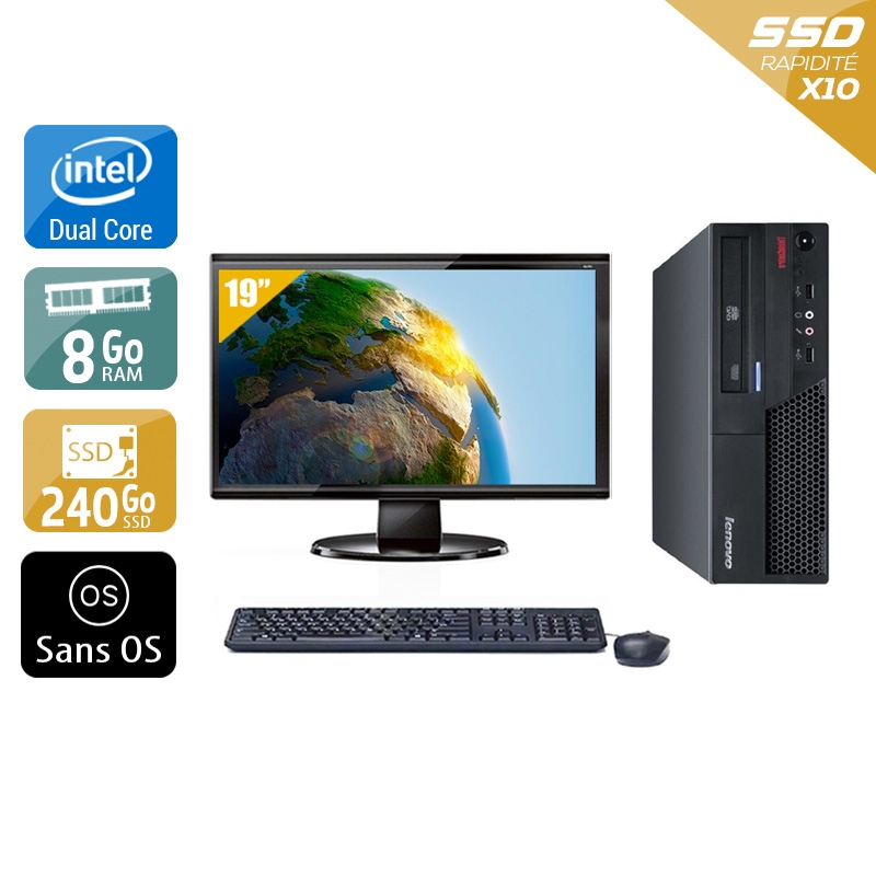 Lenovo ThinkCentre M57 SFF Dual Core avec Écran 19 pouces 8Go RAM 240Go SSD Sans OS