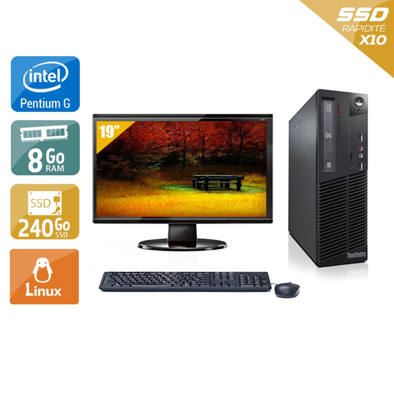 Lenovo ThinkCentre M71 SFF Pentium G Dual Core avec Écran 19 pouces 8Go RAM 240Go SSD Linux