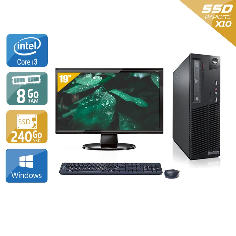 Lenovo ThinkCentre M71 SFF i3 + Écran - 19'' 8Go RAM 240Go SSD Windows 10  Bon étatOccasion certifiée reconditionnée  -  reconditionné disponible sur Kiatoo