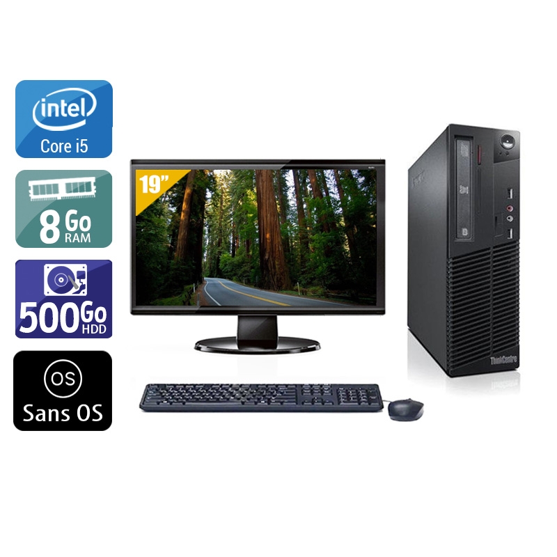 Lenovo ThinkCentre M71 SFF i5 avec Écran 19 pouces 8Go RAM 500Go HDD Sans OS