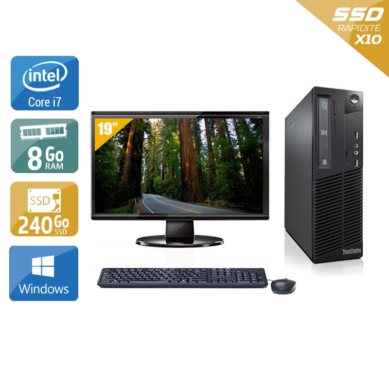 Lenovo ThinkCentre M71 SFF i7 avec Écran 19 pouces 8Go RAM 240Go SSD Windows 10