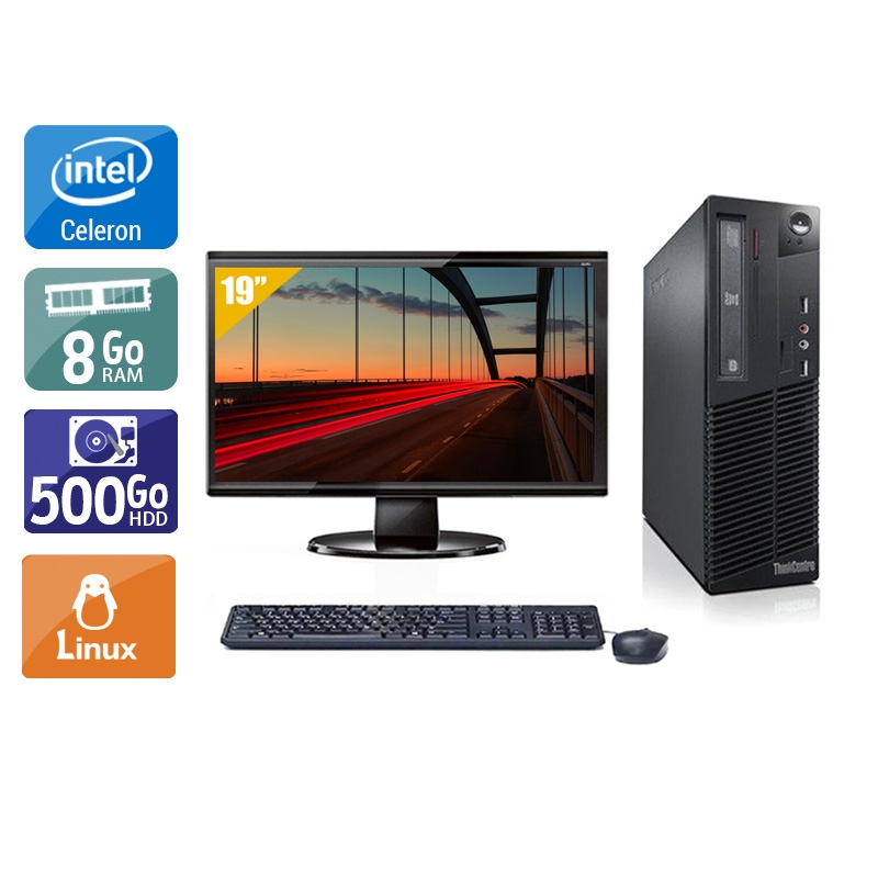 Lenovo ThinkCentre M72E SFF Celeron Dual Core avec Écran 19 pouces 8Go RAM 500Go HDD Linux