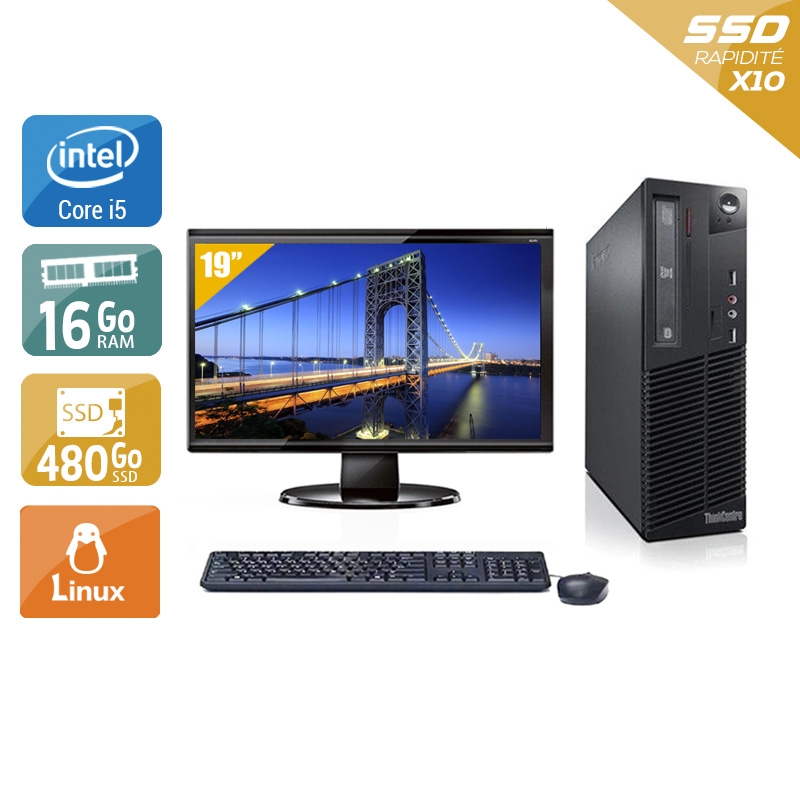 Lenovo ThinkCentre M72E SFF i5 avec Écran 19 pouces 16Go RAM 480Go SSD Linux