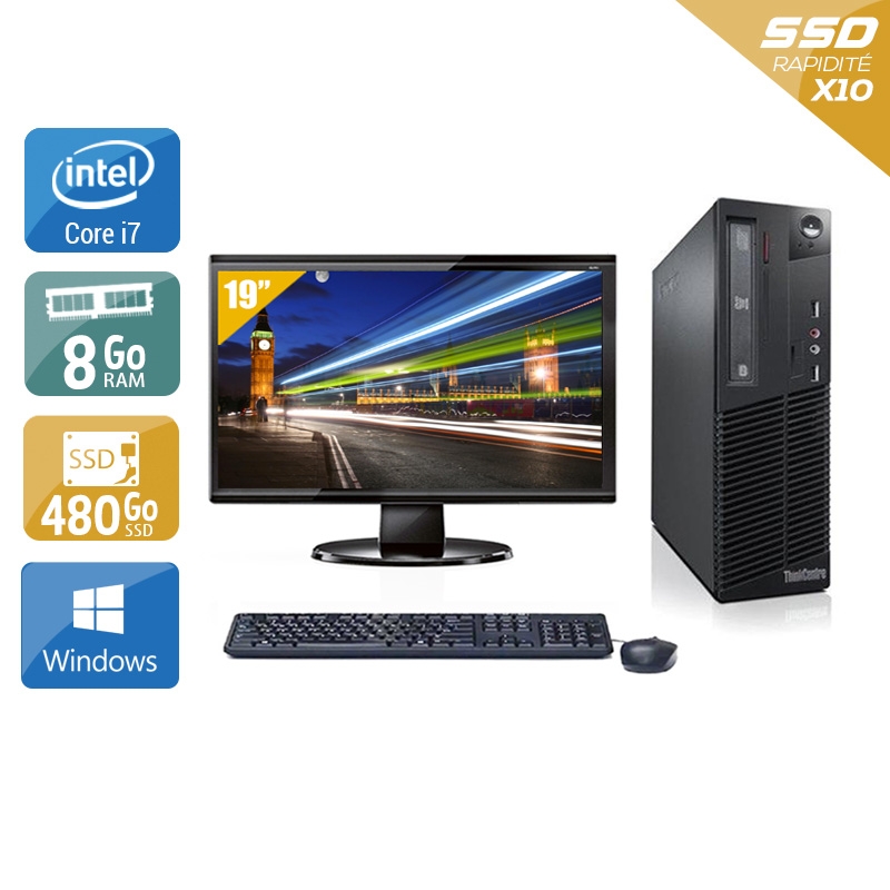 Lenovo ThinkCentre M72E SFF i7 avec Écran 19 pouces 8Go RAM 480Go SSD Windows 10