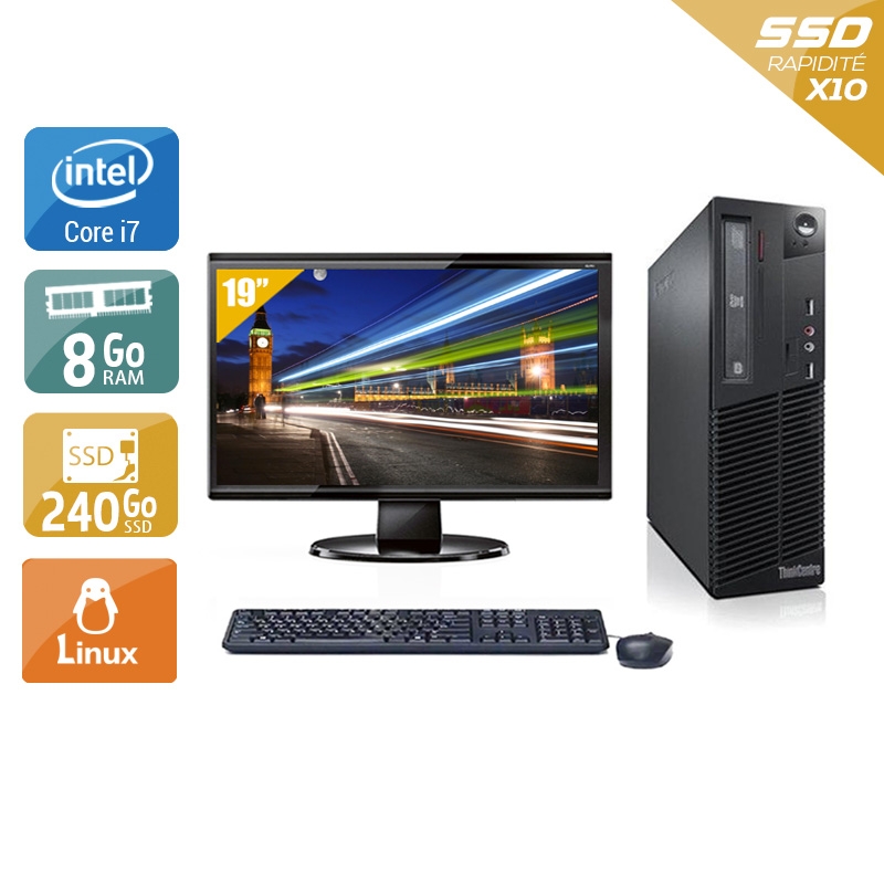 Lenovo ThinkCentre M72E SFF i7 avec Écran 19 pouces 8Go RAM 240Go SSD Linux