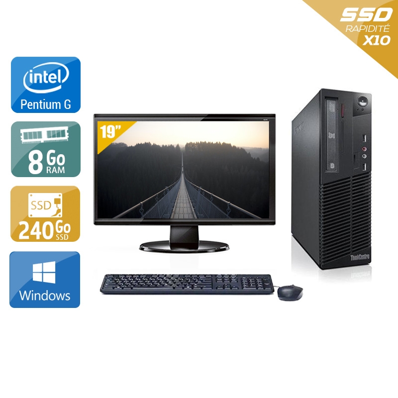 Lenovo ThinkCentre M72E SFF Pentium G Dual Core avec Écran 19 pouces 8Go RAM 240Go SSD Windows 10