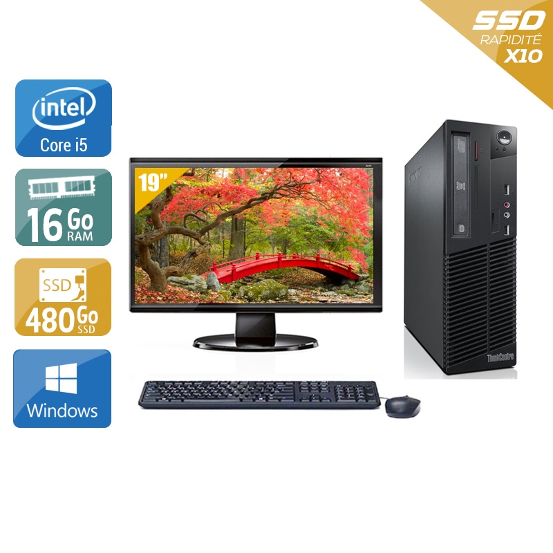 Lenovo ThinkCentre M73 SFF i5 avec Écran 19 pouces 16Go RAM 480Go SSD Windows 10