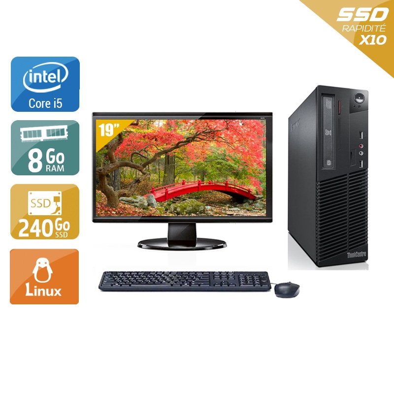 Lenovo ThinkCentre M73 SFF i5 avec Écran 19 pouces 8Go RAM 240Go SSD Linux