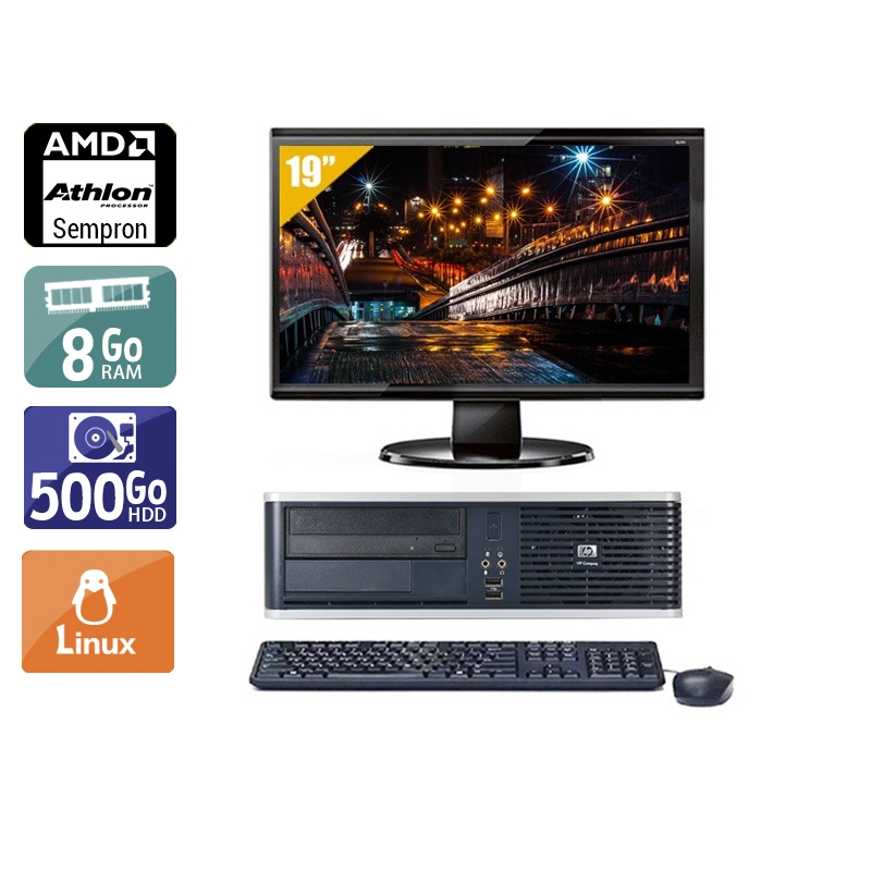 HP Compaq dc5750 SFF AMD Sempron + Écran - 19'' 8Go RAM 500Go HDD Linux  Très bon étatOccasion certifiée reconditionnée Bon état -  reconditionné disponible sur Kiatoo