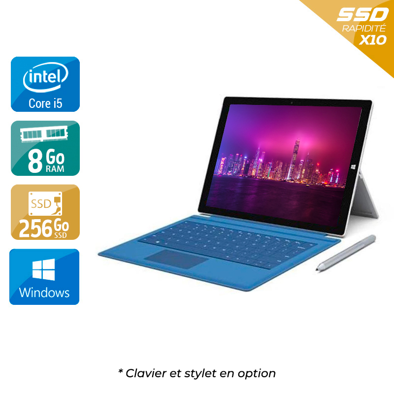 Microsoft Surface Pro 3 12'' i5 8Go RAM 256Go SSD Windows 10  État correctOccasion certifiée reconditionnée