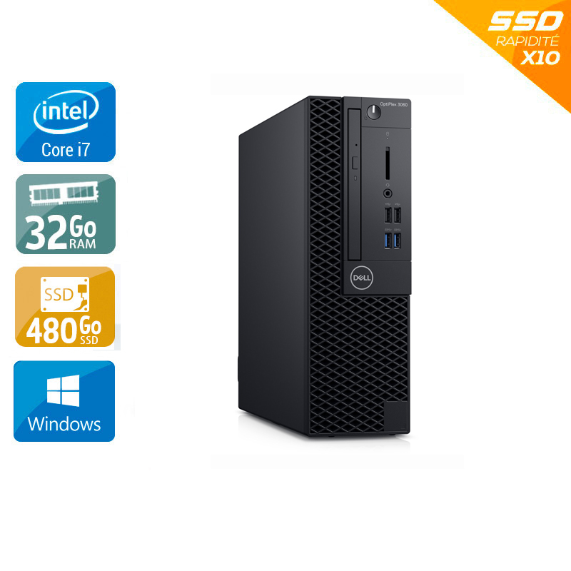 Dell Optiplex 3060 Desktop i7 Gen 8 - 32Go RAM 480Go SSD Windows 10