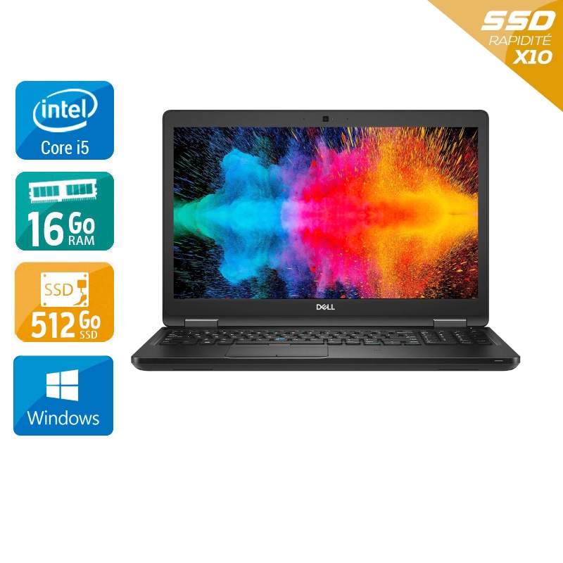 Dell Latitude 5590 15,6'' i5 Gen 8 - 16Go RAM 512Go SSD Windows 11 - Etat du Produit : Très bon état  Très bon étatOccasion certifiée reconditionnée