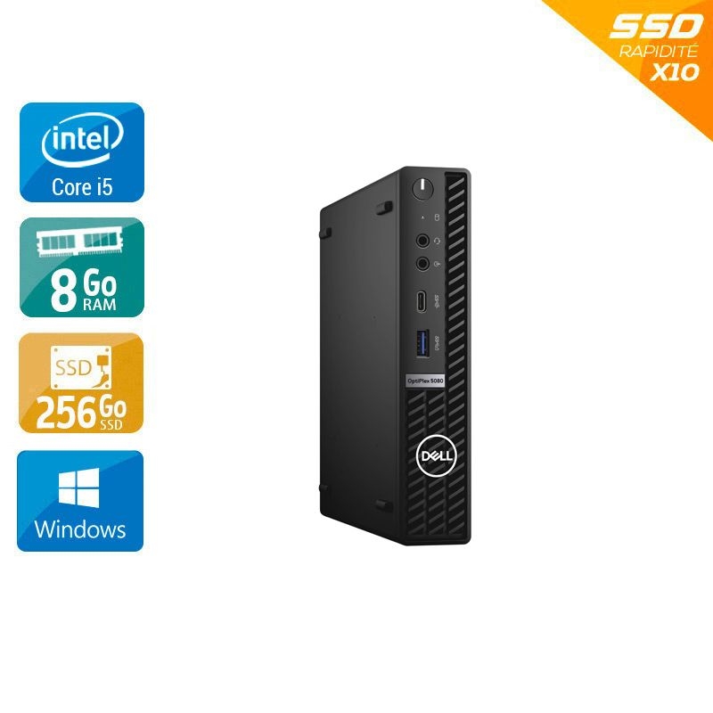 Dell Optiplex 5080 Micro i5 Gen 10 - 16Go RAM 256Go SSD Windows 11 - Etat du Produit : Bon état  Bon étatOccasion certifiée reconditionnée